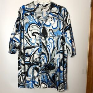 Cato Womens Satiny Short Sleeve Button Down Top Blue White 26/28W PLUS SIZE